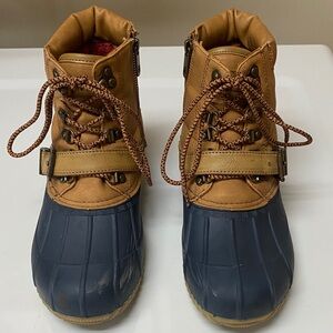 Tommy Hilfiger Duck Boots Women’s 10 Tan Navy Lace Up Zip